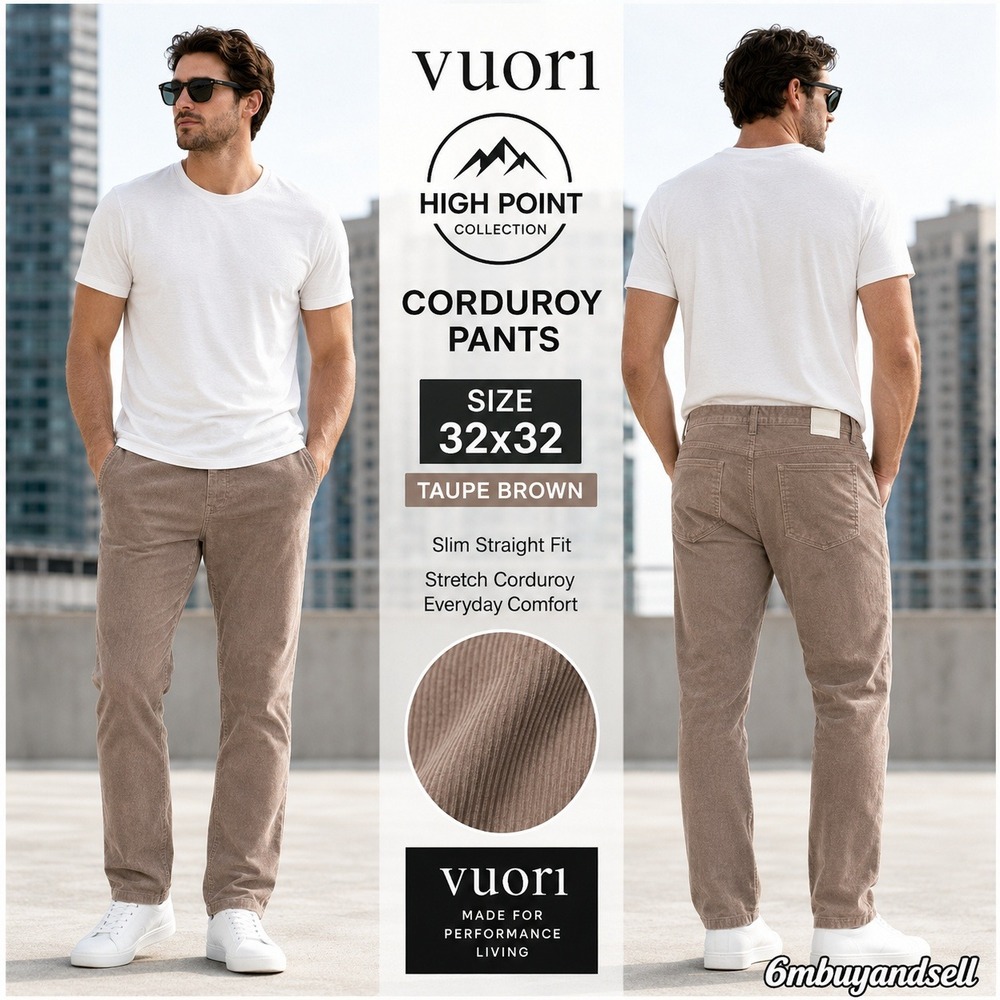 Vuori High Point Corduroy Pants Mens 32 V478 Taupe Brown Slim Straight Stretch